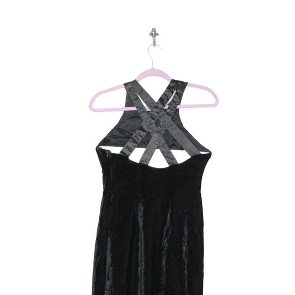 Vintage Geary Roark Kamisato 90s Black Rayon Side Slit Lattice Back Midi Dress 6 - Picture 6 of 9